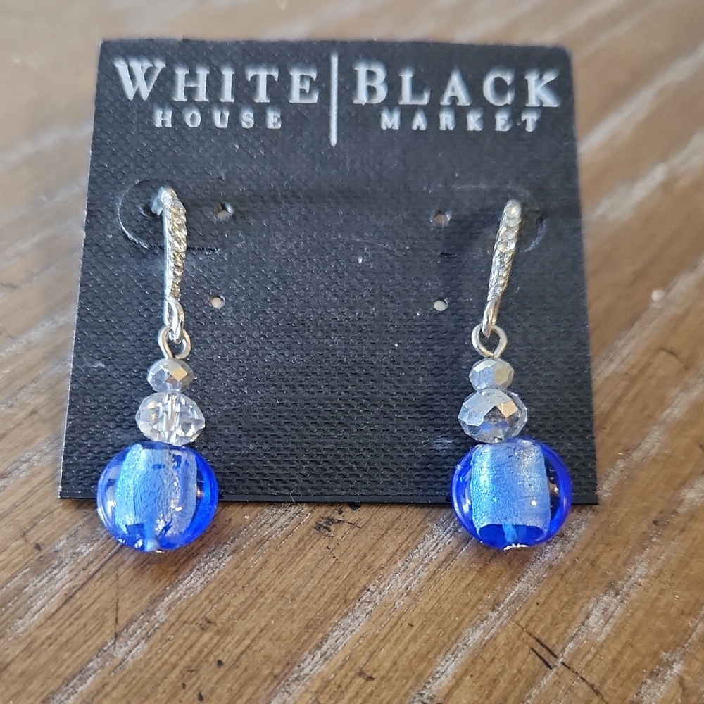 White House Black Market Cobalt and Silver Tone Drop Earrings